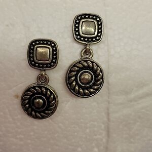 Bronze Tone 1.25" Antique Silver Earrings